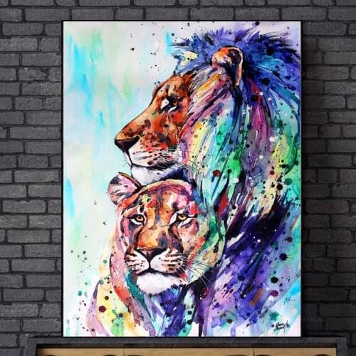 Modern Large Colorful Lion Water Color Artwork Posters Canvas Wall Art Prints Posters Prints for Living Room Home Decor