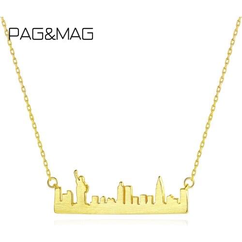 PAG&MAG 18K Gold Plated Ancient Greek Temple Pendant Necklaces for Women Solid 925 Sterling Silver Brushed Jewelry SN0342