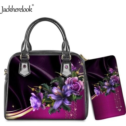 Jackherelook Luxury Floral Pattern Luxury PU Leather Handbag Wallet 2pcs/Set for Women Ladies Shoulder Bag Female Messenger Bag