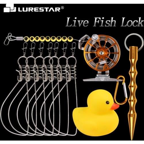 Fishing Lock Buckle with Reel Stainless Steel Live Fish Locks Belt Fishing Tackle Tools Stringer Floats Fishing Reel