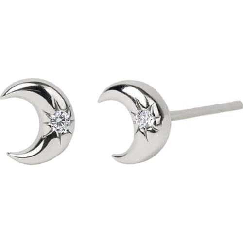 6mm Moon Small Stud Earrings 925 Sterling Silver Ear Needle Fashion CZ Earrings Popular Jewelry For Women Birthday Gifts