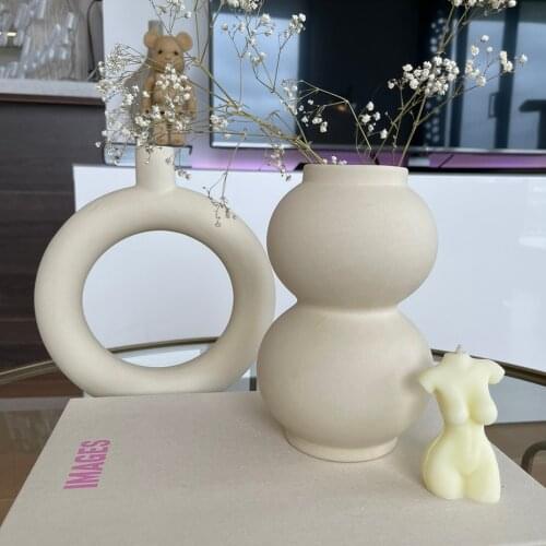 Nordic Decor Dried Flowers Flower Arrangement Ceramic Bud Cute Vase Living Room Candles Home Decoration Accessories