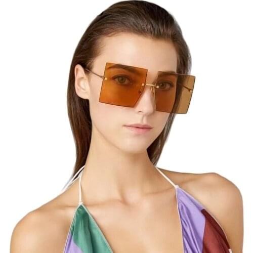 Oversized Rimless Square Sunglasses Women 2020 New Luxury Brand Fashion Flat Top Red Blue Clear Lens One Piece Men Gafas Glasses