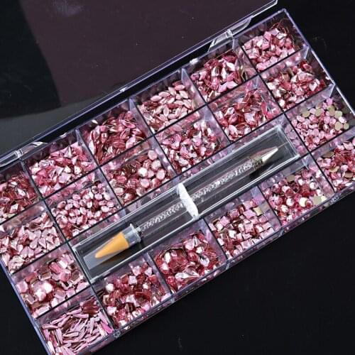Gems Rhinestones For Nail Art Craft +picking up pen 20X50 1000pcs Mixed Light Rose Shimmer Glue on Crystals Rhinestones Nail