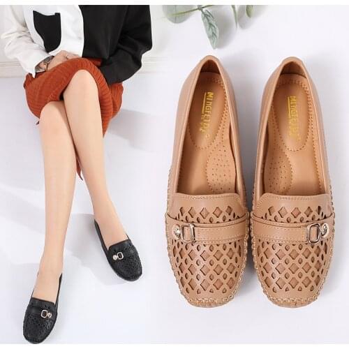 2019 new round toe microfiber hollow flats summer women shoes brand belt buckle loafers casual lazy slip-on soft sole moccasins