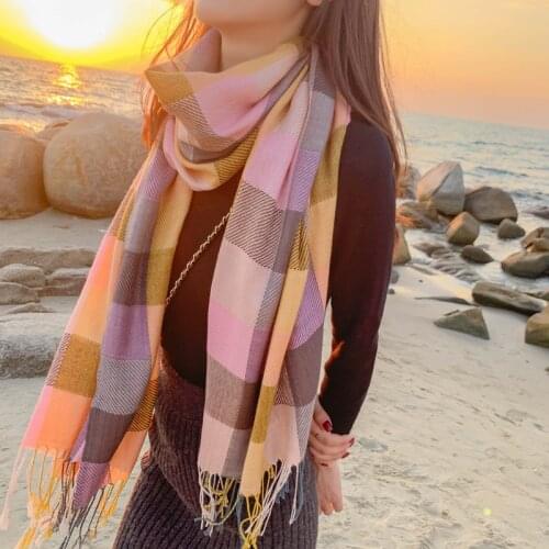 Korean Version Color Plaid Scarf Women Autumn Winter All-Match Cashmere Color Matching Grid Warm Shawl Korean Trendy Products