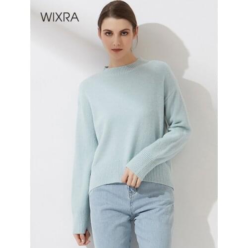 Wixra Women Mock Neck Sweater Autumn Winter New Thick Long Sleeve Loose Pull Jumper Female Basic All Match Top
