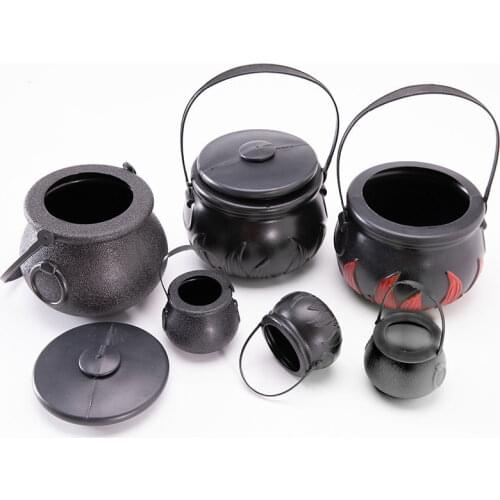 1PC Plastic Cauldron Decoration Candy Holders Witch Pot with Handle for Halloween Trick or Treat Bucket
