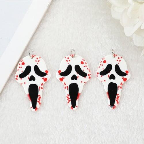 10 Pcs/Lot 50*31 MM Bloody Skull Heads Creepy Halloween Charms Acrylic Jewlery Findings For Earring Necklace Diy Making