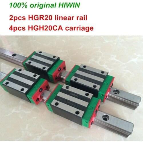 100% original HIWIN 2pcs HGR20 200mm 300mm 400mm 500mm 600mm 700mm 800mm 1000mm Linear Guide rail + 4pcs HGH20CA HIWIN Carriage