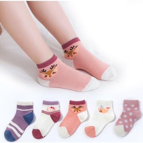 5 Pairs/Lot Children Cotton Socks Baby Boy Girl Teens Cartoons Fashion Mesh Socks For Spring Summer 1-10Y Student Kids Socks CN
