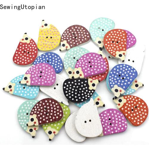 50PCS Cartoon Hedgehog 2-Hole Children Sewing Wooden Buttons for Clothing Scrapbooking Crafts DIY Kid Apparel Supplies