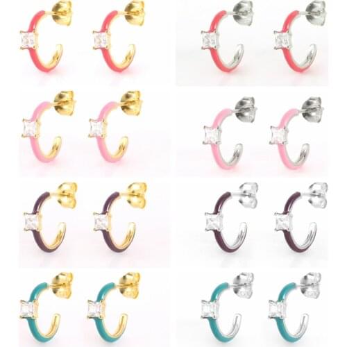 Aide 925 Sterling Silver Earrings For Women C-Shape Zircon Enamel Stud Earrings Ear Piercing Pendientes Gift 2021 Trend Vintage