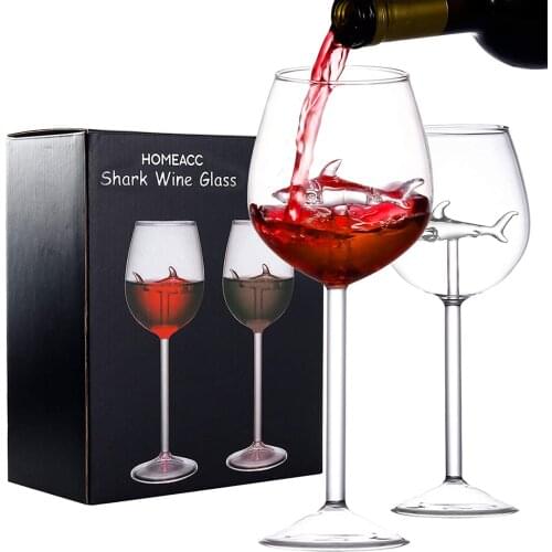 2pcs Shark Wine Glasses Red Wine Glass with Shark Inside Crystal Flutes Goblets Novelty Gift for Home Bar Party Celebration