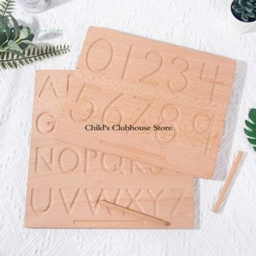 Wooden Concave Convex Groove Calligraphy Board Early Education Montessori Digital Letter Geometry Beech Braille Board