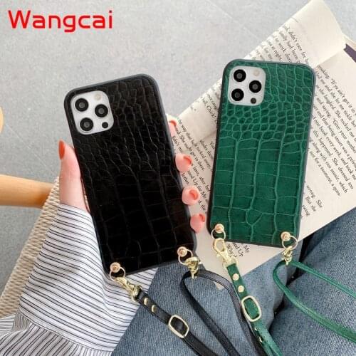 For Samsung Galaxy M51 A42 5G S21 Ultra Plus S20 FE Note 20 Ultra A41 A21S Case Luxury Crocodile Skin Strap Lanyard Leather case