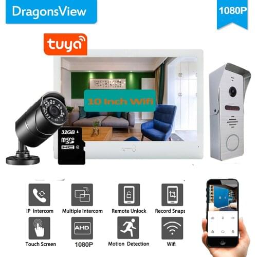 Dragonsview 10 Inch 1080P Video Doorbell Wifi Smart Home Intercom System Door Phone Tuya App Mobile Unlock Monitor Day Night IR