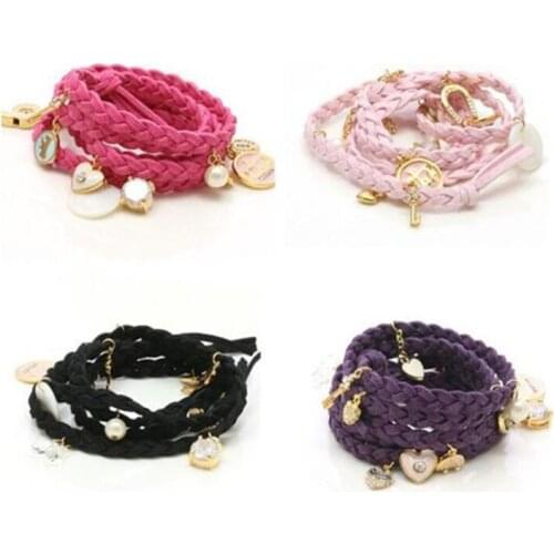 European and American fashion jewelry pendant winding multilayer women leather cord bracelet female