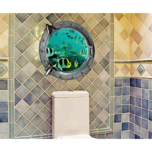 Fantastic 3d submarine portholes wall sticker for kids rooms coral fish boat scuttles decals mural art nursery home decor