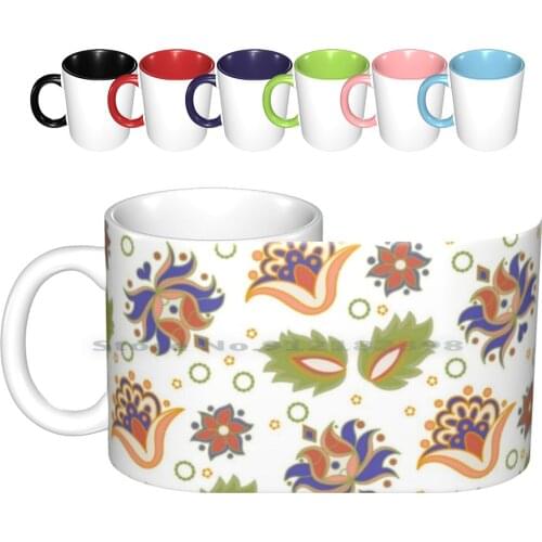 Folk Art Retro Flower Design Ceramic Mugs Coffee Cups Milk Tea Mug 80 S Flower Flowery Lime Green Fashion Retro Motif Pattern