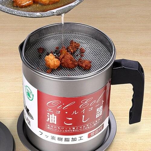 Stainless Steel Oil Filter Pot Large Capacity Lard Tank Residue Separator Storage Kitchen Tools Bottle With Lid 1.4L Gadgets