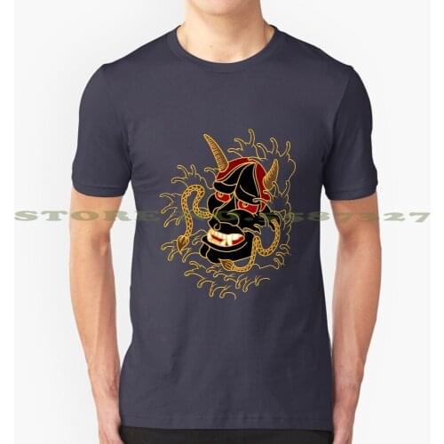 Hannya Black White Tshirt For Men Women Oni Demon Japanese Tattoo Japan Hannya Water Finger Waves Waves Mask Noh Theatre Rad