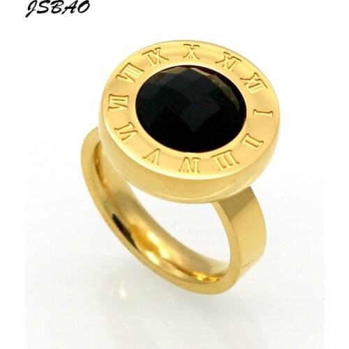 JSBAO New Fashion Ring Round Roman Letter Black Stone Wedding Ring For Women Jewelry Wholesale