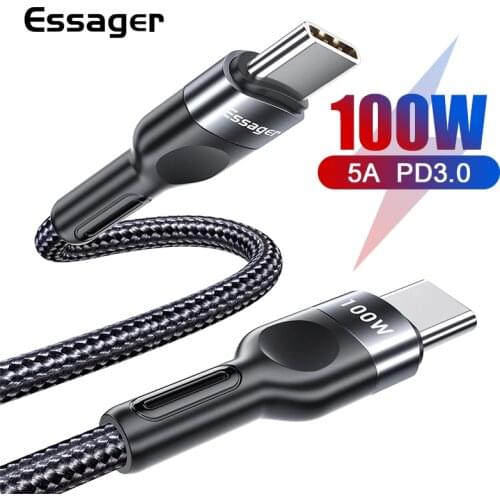 Essager PD 100W USB C To Type C Cable For Macbook iPad Pro Xiaomi Samsung S20 USB-C Fast Charging Wire Cord Type-C USBC Charger