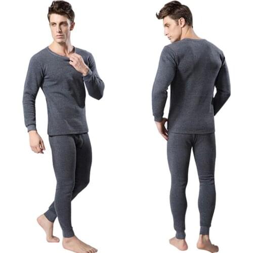 Men 2 Pieces/lot Cotton Thermal Underwear Set Winter Warm Thicken Long Johns Tops Bottom