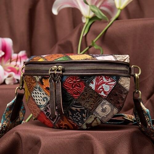 Womens Leather Bags2020new Womens Cross-body Bag Stitching Fashion Embossing Crossbody National Trends Retro Chest Bag