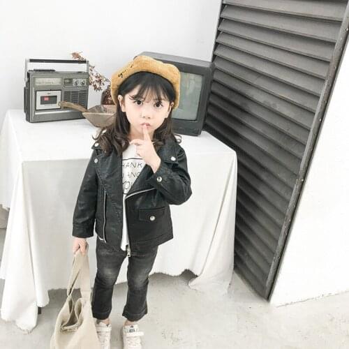 2 3 4 5 6 Y Toddler Girls Jackets Spring Autumn Fashion PU Leather Clothing For Girls Kids Clothes High Quality Children Leather