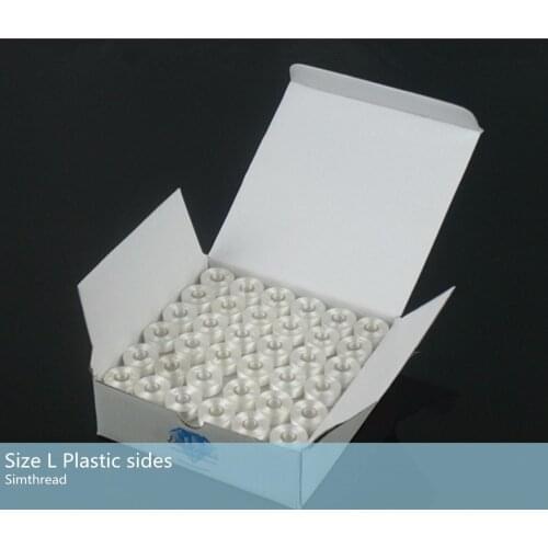 Hot selling L type plastic bobbin core, Polyester embroidery thread, pre-wound bobbin thread with plastic side+free shipping