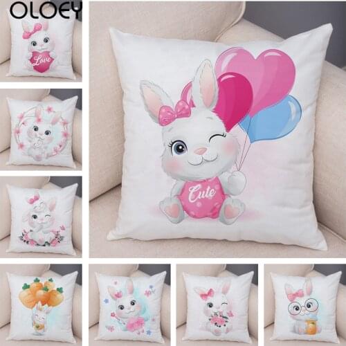 Lovely Cartoon Rabbit Pillow Case for Children Room Sofa Home Decor Cute Animal Print Cushion Cover Soft Plush Pillowcase 40x60