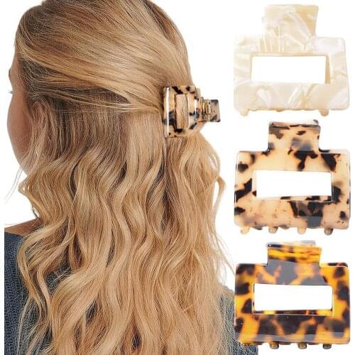 2021 The New Hair Claw Large Geometric Hollow Square Tortoiseshell Leopard Acetate Hair Clip For Women Hair Accessories