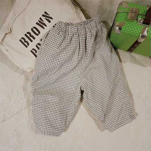 2021 new style girls boys plaid thicken pants winter fashion kids long pants 1-7 years