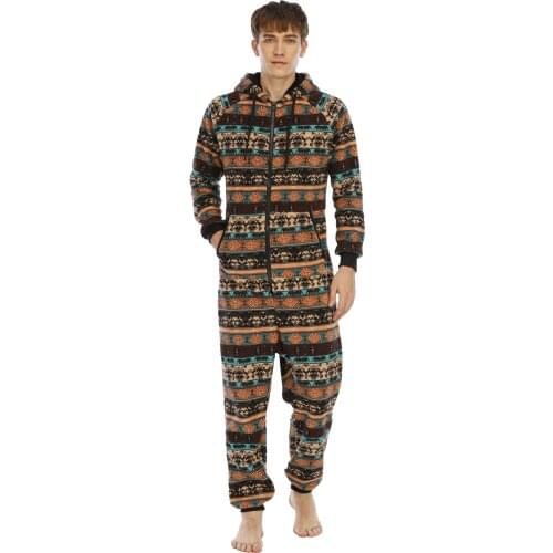 Autumn Winter Warm Mens Flannel Pajama Set Hoodies Overalls Men Onesies Zipper Jumpsuit Long Sleeve Male Clothes