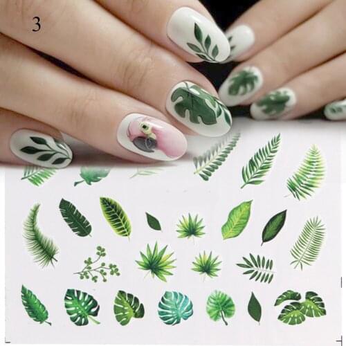 Nail Art Water Transfer Sticker Green Leaf Sliders Paper Summer Nail Art Decor Gel Sticker Flower Leaf DIY Manicure Decor 2022