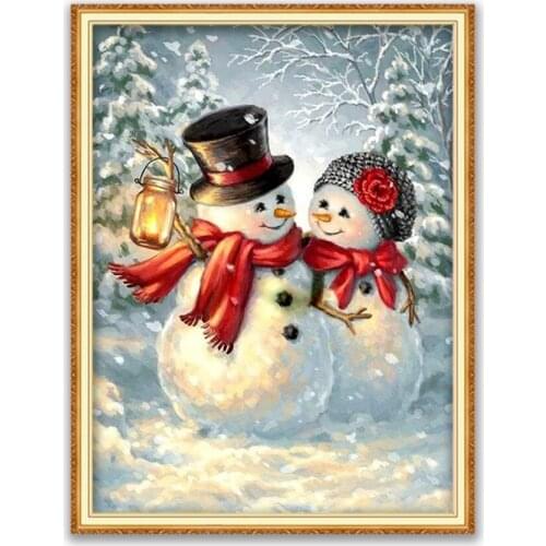 Christmas Snowman DIY Embroidery 11CT Cross Stitch Kits Needlework Craft Set Cotton Thread Printed Canvas Home Decoration Room