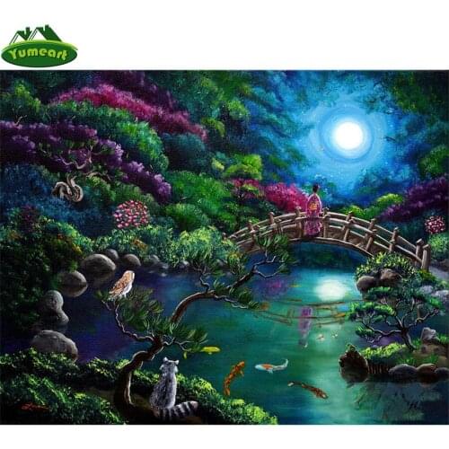 Needlework Diamond Embroidery Mosaic Mystical Moon Gazing Cross Stitch 5D Diy Diamond Painting Sale Japanese Geisha Art Picture