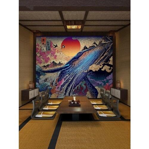 Japanese style floating background mural bedroom and wind self adhesive sushi restaurant decoration wave picture wallpaper