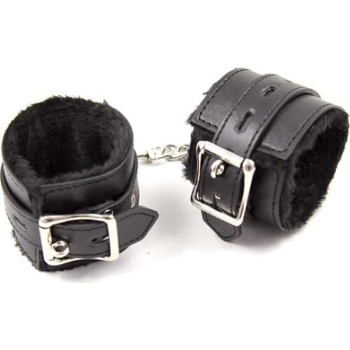 Sex Toys Bundled Handcuffs Spanking Locking Leather Plush Black Bound Hand Cuff