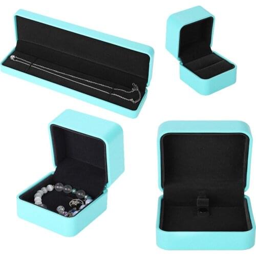 Blue Jewelry Box Ring Necklace Bracelet Display PU Leather Organizer Display Box Earring Storage Case Gift Box For Women Girls
