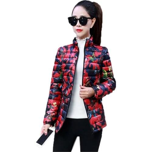 Autumn Winter Down Cotton Jacket Women Printing Large Size 6XL Light Thin Cotton Coat Female Outerwear Manteau Femme