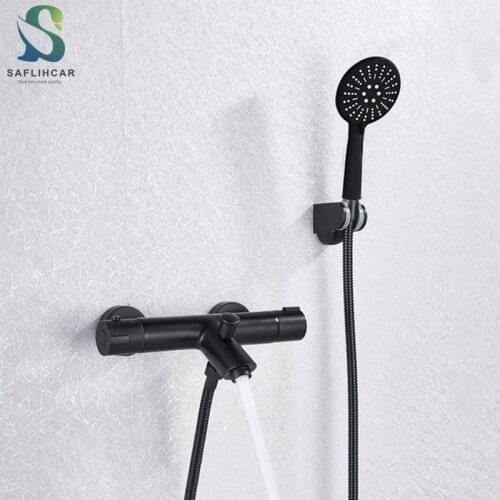 Thermostatic Matte Black Bathroom Shower Faucet Dual Handle With Handshower Bathtub Faucet Wall Mounted Mixer Tub Tap