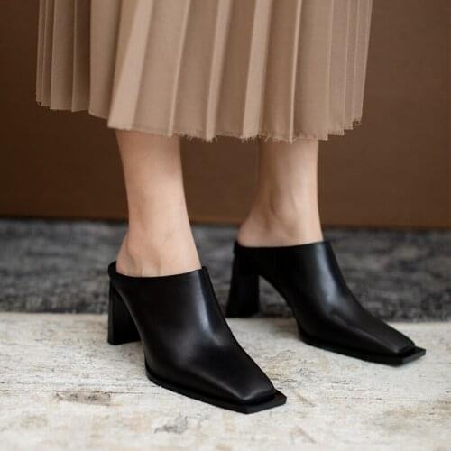New genuine cow leather fashion slingbacks womens high heels party shoes black pointed toe women pumps female office lady shoes