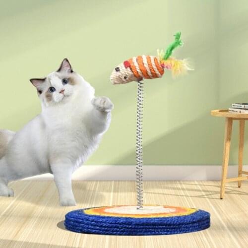 Funny Cat Feather Mouse Sisal Round Tumbler Spring Board Cat Scratcher Pet Cat No Smell Supplies Interactive Simulation Toy