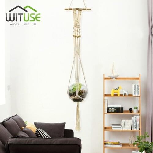 Vintage Macrame Art Plant Hanger Flower Pot Holder Boho Hanging Rope String 5 Legs Pure Handmade Cotton Rope Balcony Pot Holder