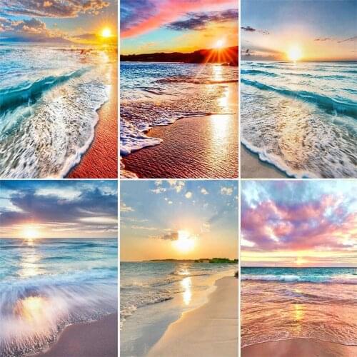 Yumeart Full Square Diamond Painting Sunset DIY 5D Diamond Mosaic Seaside Embroidery Scenic Picture of Rhinestone Wall Crafts