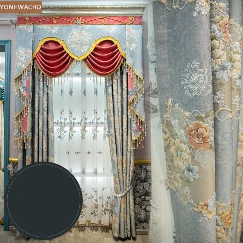 Custom curtain French European pastoral 3D relief embroidered screen blue cloth blackout curtain valance tulle panel C711