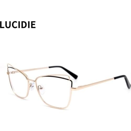 LUCIDIE Women Fashion Metal Glasses Frames Cat Eye Clear Lens Glasses Oversized Frame Brand Designer Optical New Cat Ear Eyewear